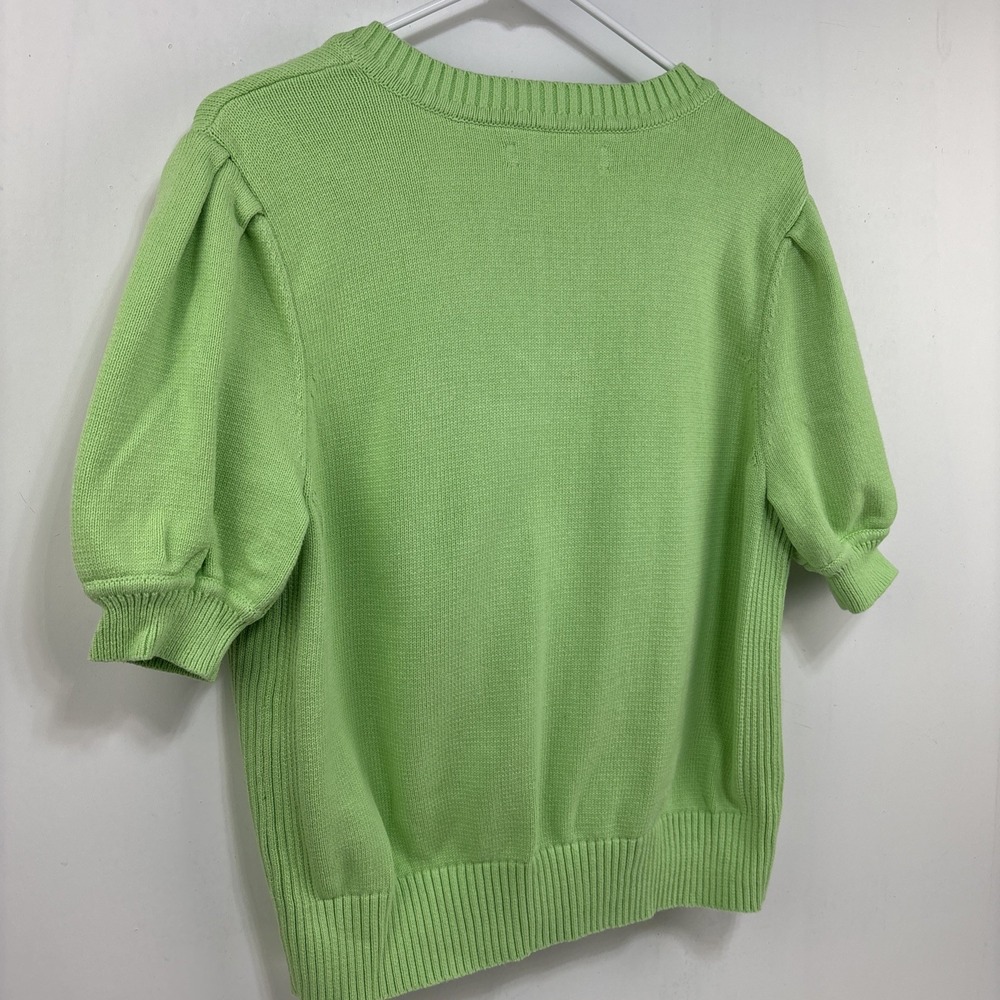 Loft Womens‎ XL Green Knit Puff Sleeve Cotton Sweater Classic Feminine Preppy - Picture 9 of 13